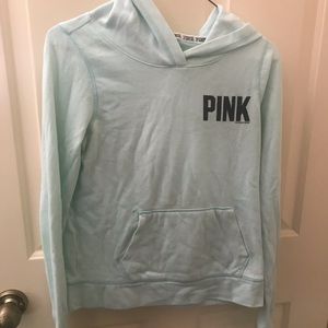 Light teal hooded Victoria’s Secret sweatshirt